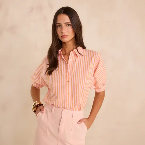 MAISON 123 - Blusa Rayada Manga Corta 100% Algodón Mujer