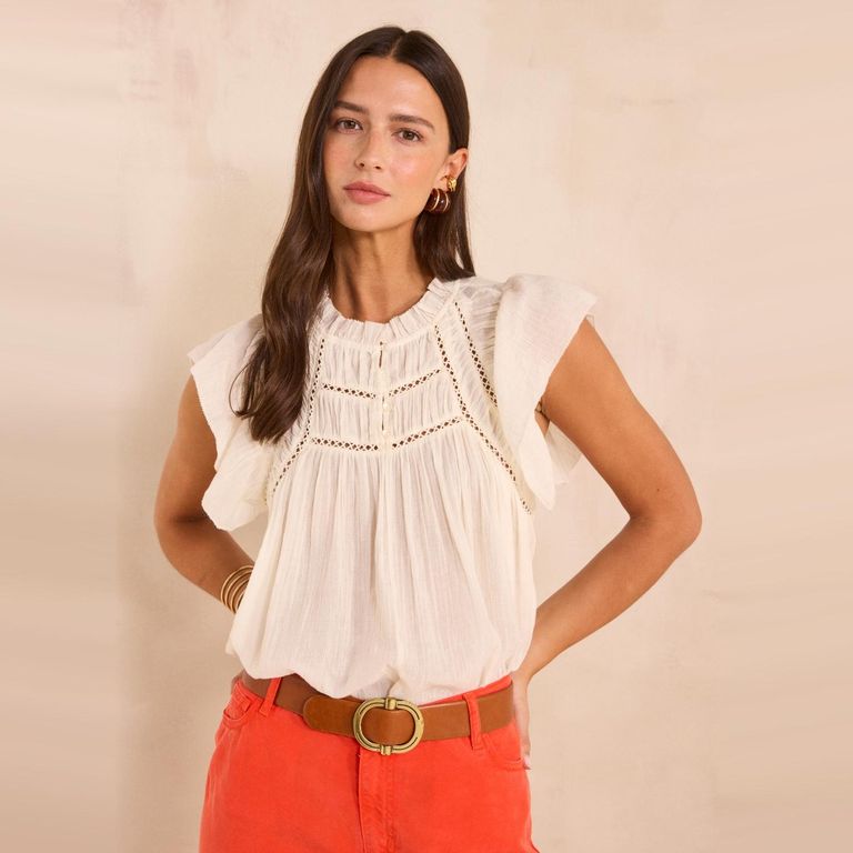 Blusa Broderie Manga Corta 100% Algodón Mujer