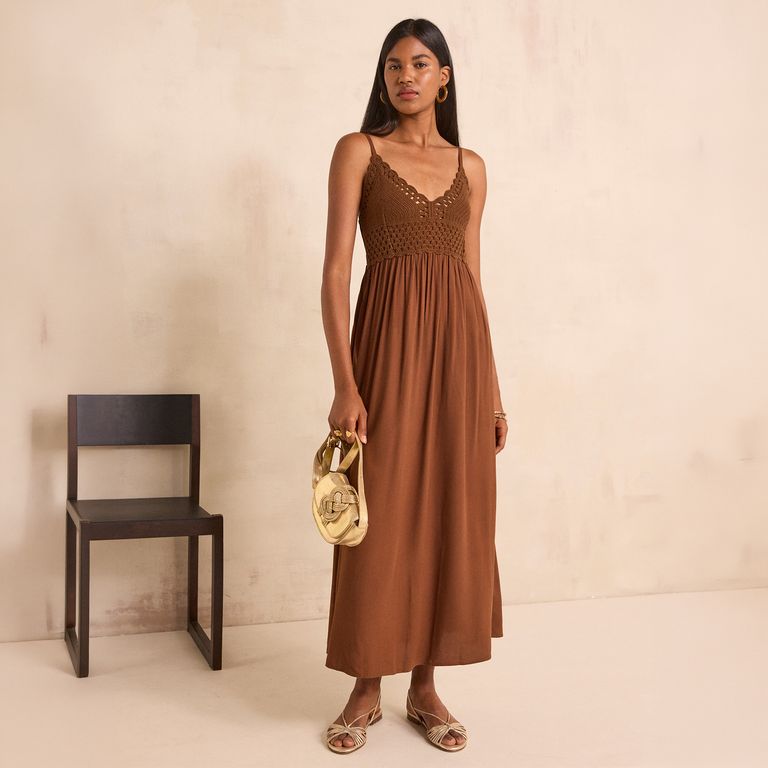 Vestido Largo Detalle Crochet Mujer