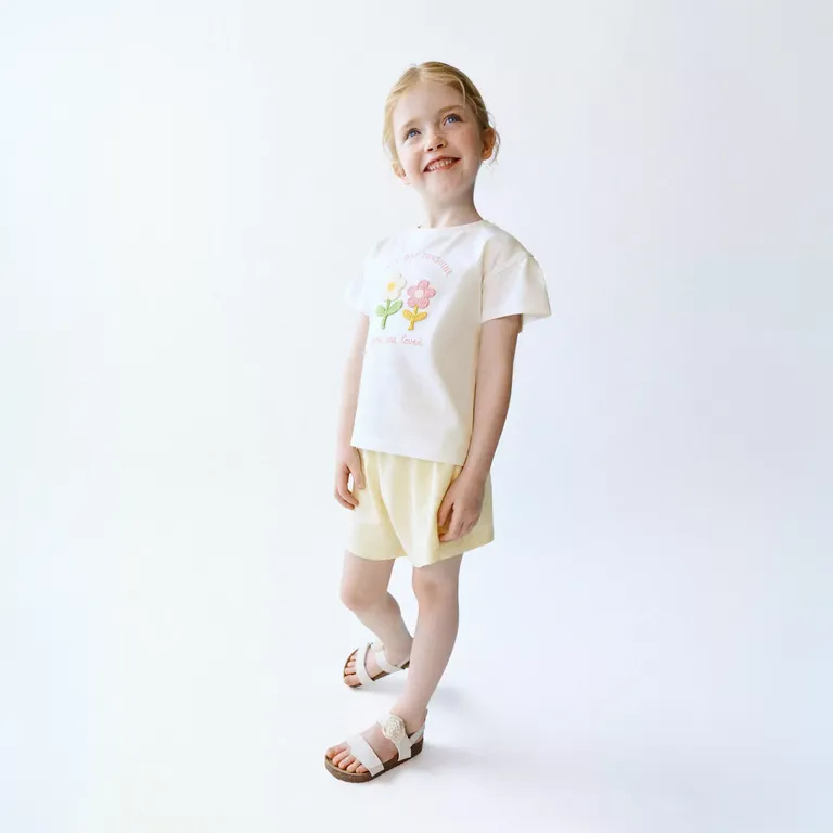 Polera Algodón Flores Bordadas Niña
