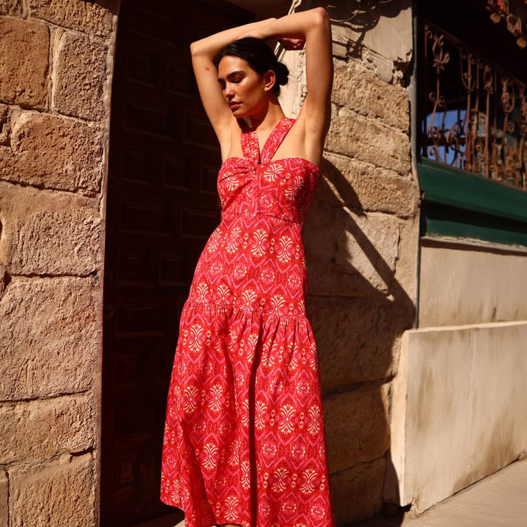 Vestido Escote Halter Algodón Mujer