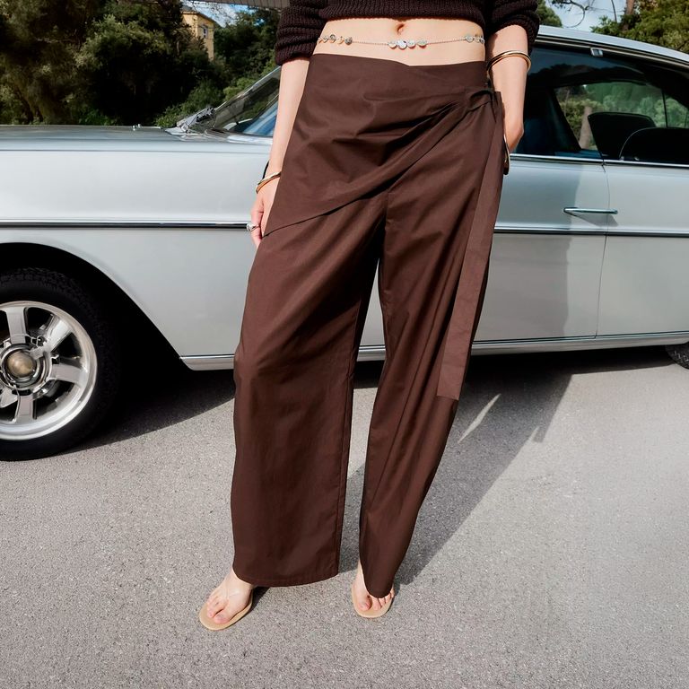 Pantalón Recto Con Bufanda Extraíble Mujer