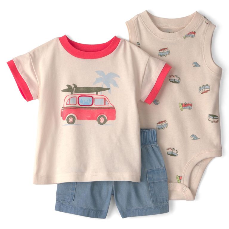 Conjunto 3 Piezas Polera, Body Y Short Bebé Niño