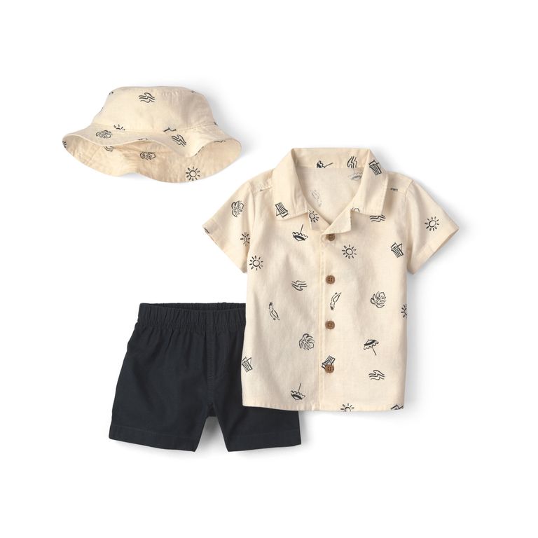 Conjunto 3 Piezas Camisa, Gorro Y Short Bebé Niño