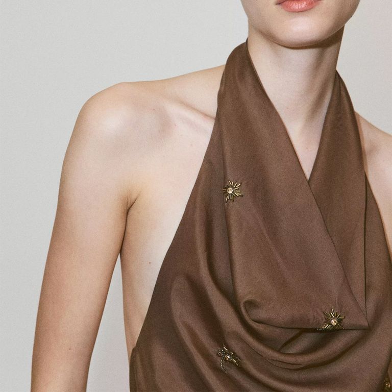 Top Halter Apliques Bordados Mujer