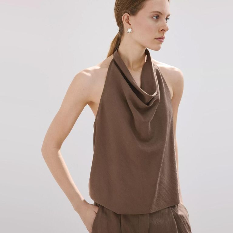 Top De Lyocell Con Cuello Drapeado Mujer