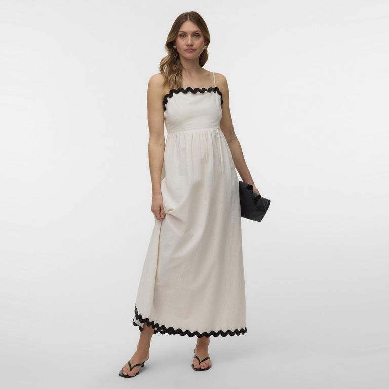 Vestido Largo Contraste 100% Algodón Mujer