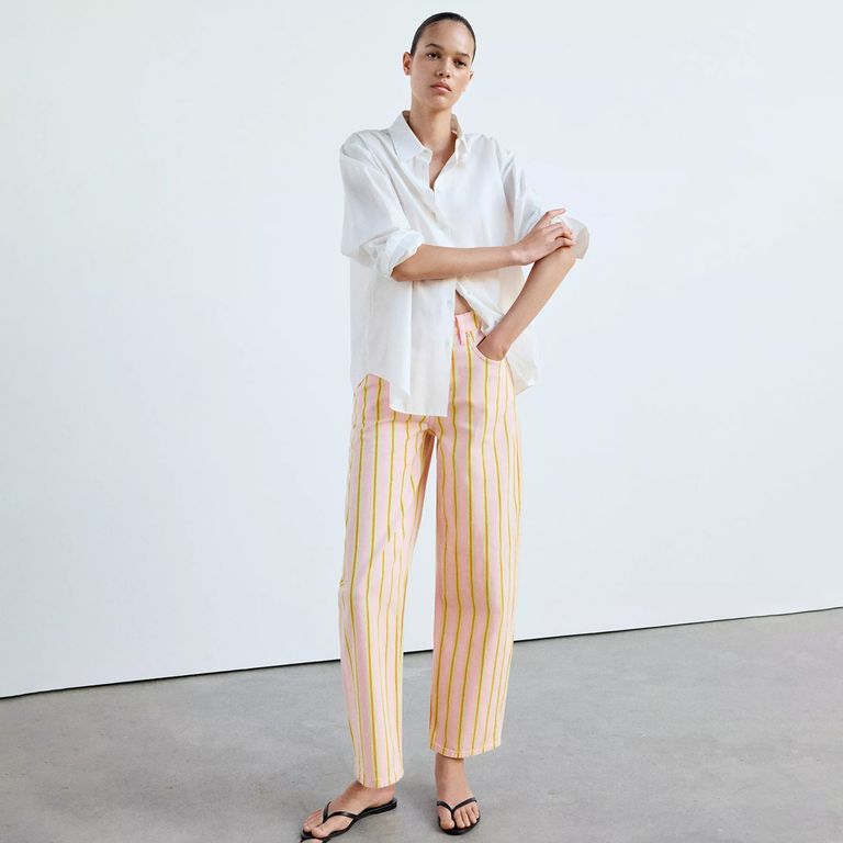 Pantalones Vaqueros Bombachos A Rayas Mujer