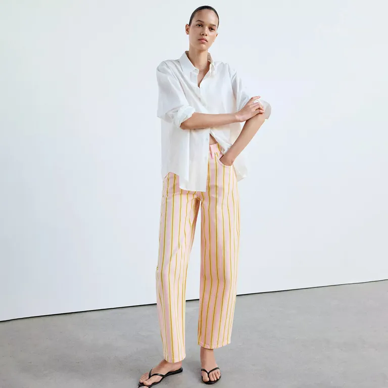 Pantalones Vaqueros Bombachos A Rayas Mujer