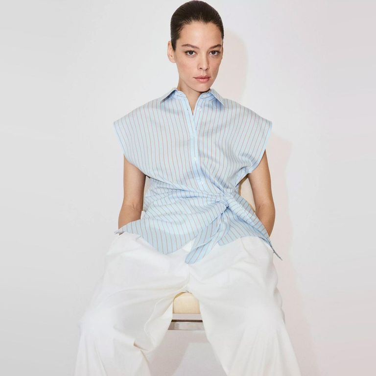 Camisa Lyocell Rayas Detalle Lazo Mujer