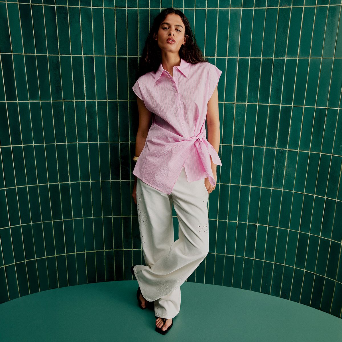 MANGO - Blusa De Algodón Anudada A Rayas Mujer Mango