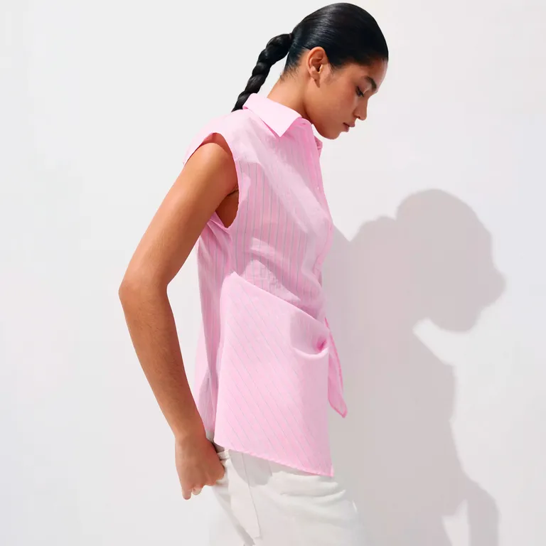 Blusa De Algodón Anudada A Rayas Mujer