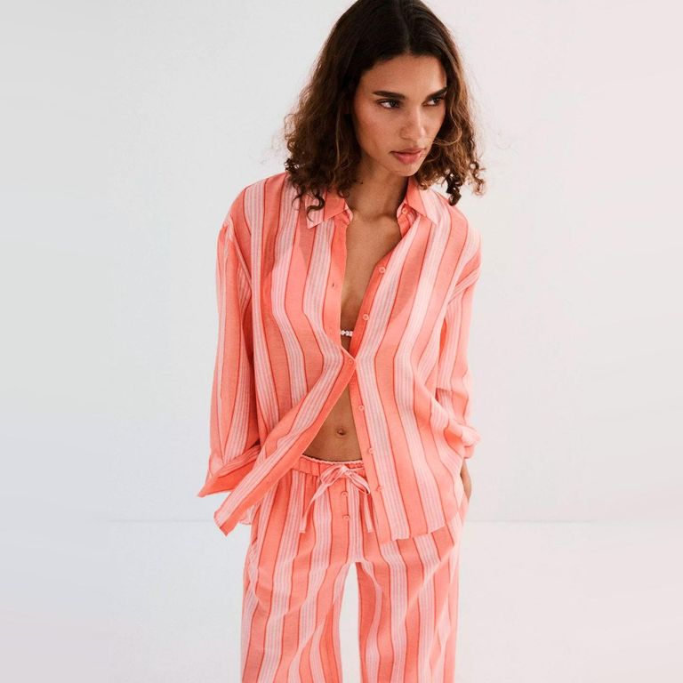 Camisa Mezcla Lino Lyocell Rayas Mujer