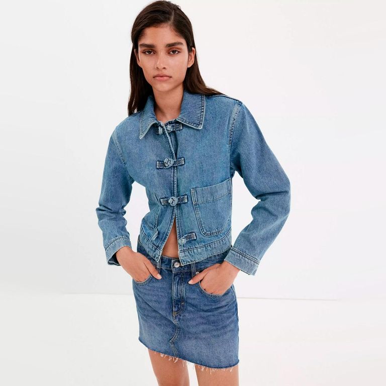 Chaqueta Denim Detalle Alamares Mujer