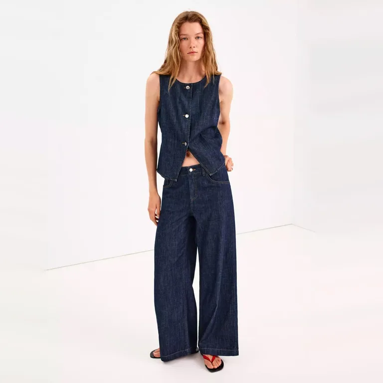 Jeans Wide Leg Rinse Wash Mujer