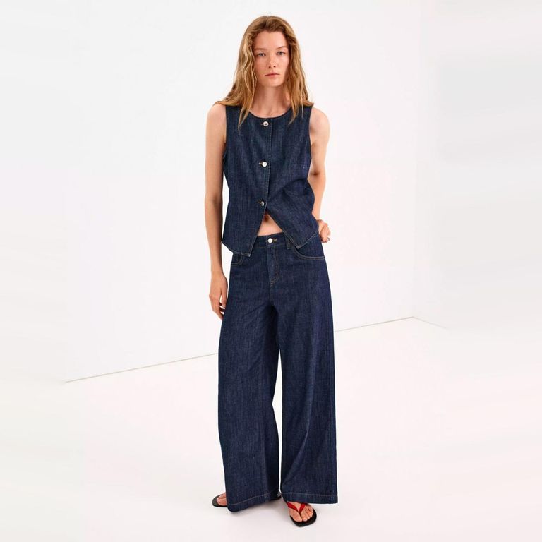 Jeans Wide Leg Rinse Wash Mujer