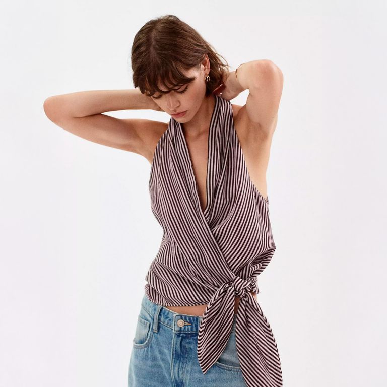 Blusa Cruzada Rayas Lazo Mujer