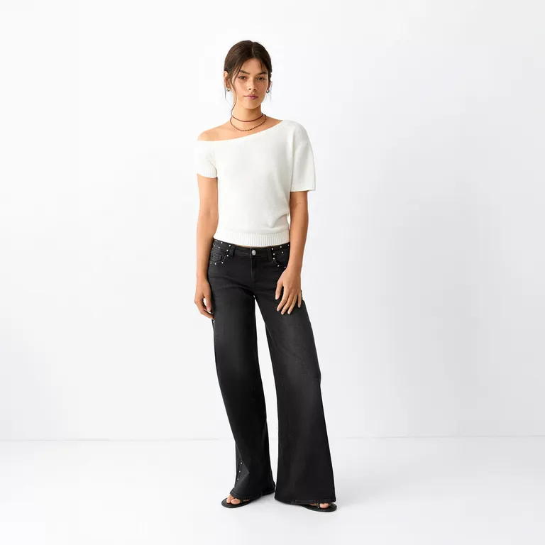Jeans Wide Leg Detalles Tachuelas Niña