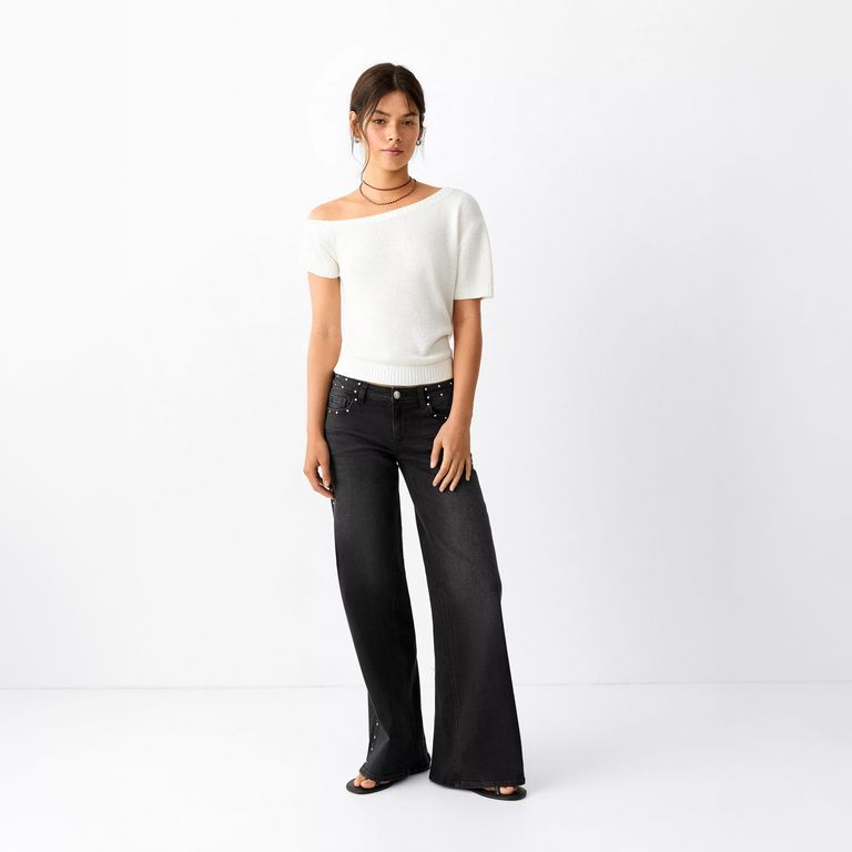 Jeans Wide Leg Detalles Tachuelas Niña