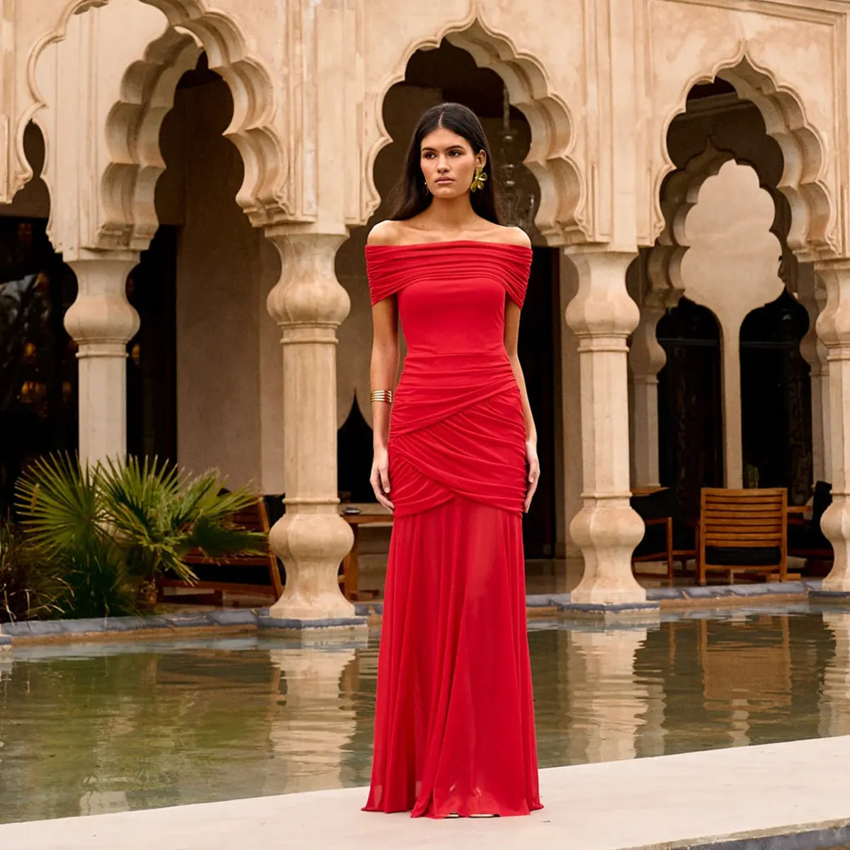 MIPHAI - Vestido Strapless Drapeado Mujer Miphai