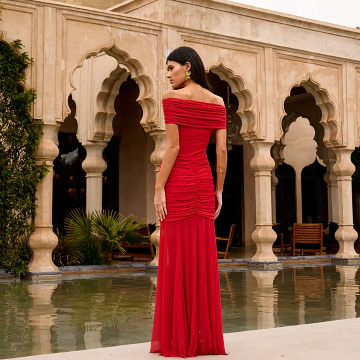 MIPHAI - Vestido Strapless Drapeado Mujer Miphai