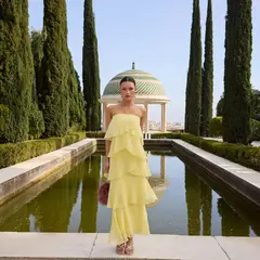 MIPHAI - Vestido Strapless Vuelos Capas Mujer