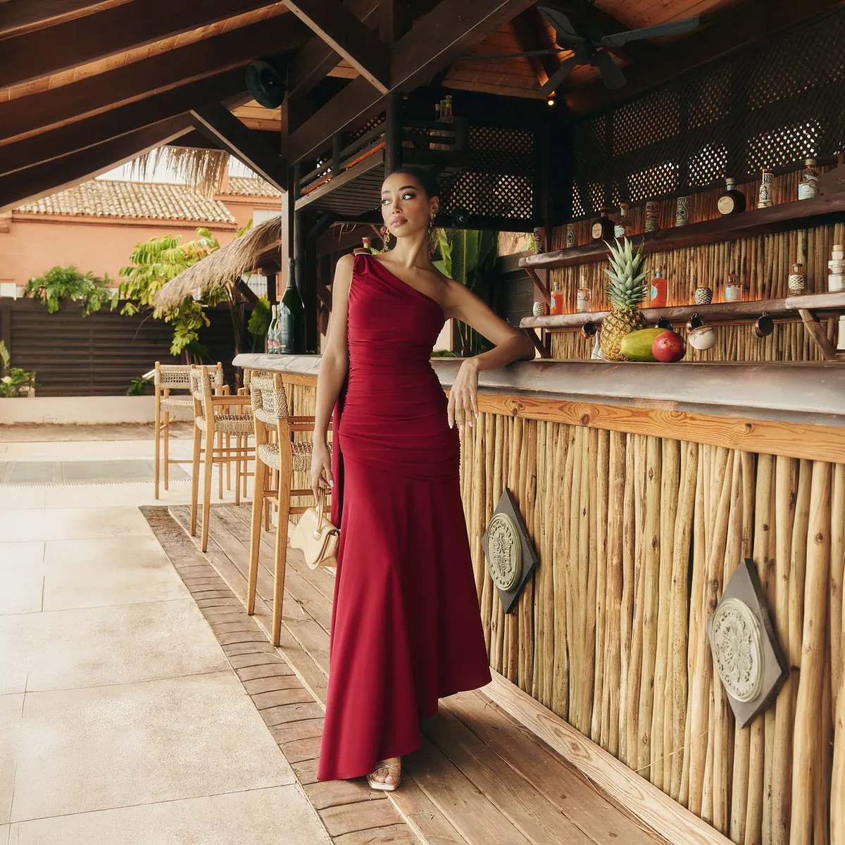 MIPHAI - Vestido Escote Asimetrico un Hombro Mujer Miphai