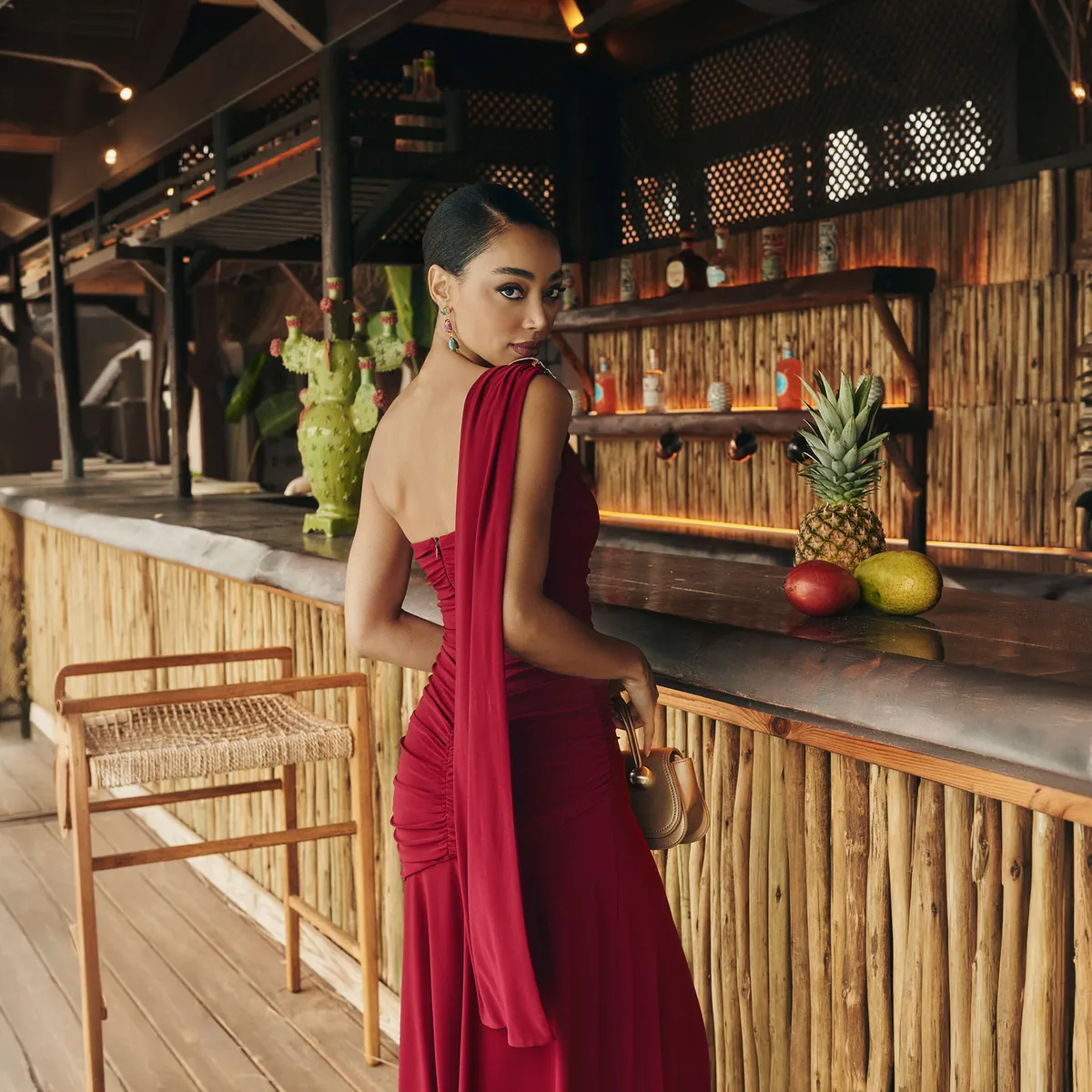 MIPHAI - Vestido Escote Asimetrico un Hombro Mujer Miphai