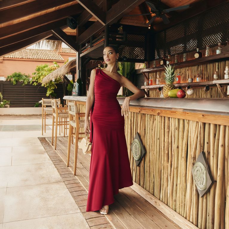 Vestido Escote Asimetrico un Hombro Mujer