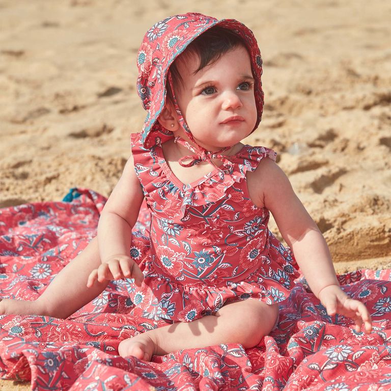 Traje De Baño Entero Con Flores Bebé Niña