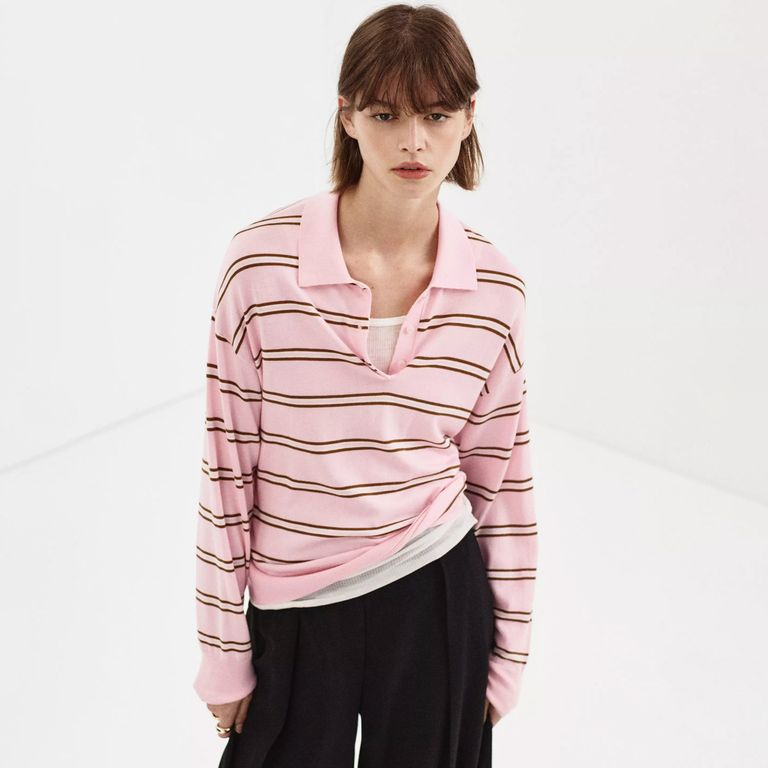 Sweater Rayas Cuello Polo Mujer