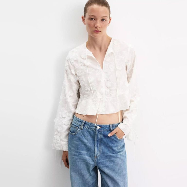 Blusa Algodón Bordados Florales Mujer