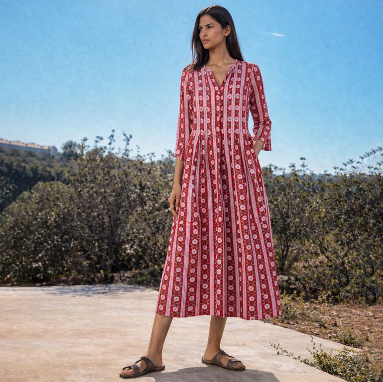 Vestido Estampado 100% Algodón Mujer