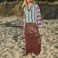 THE FARRA - Falda Cuero Detalle Crochet Mujer