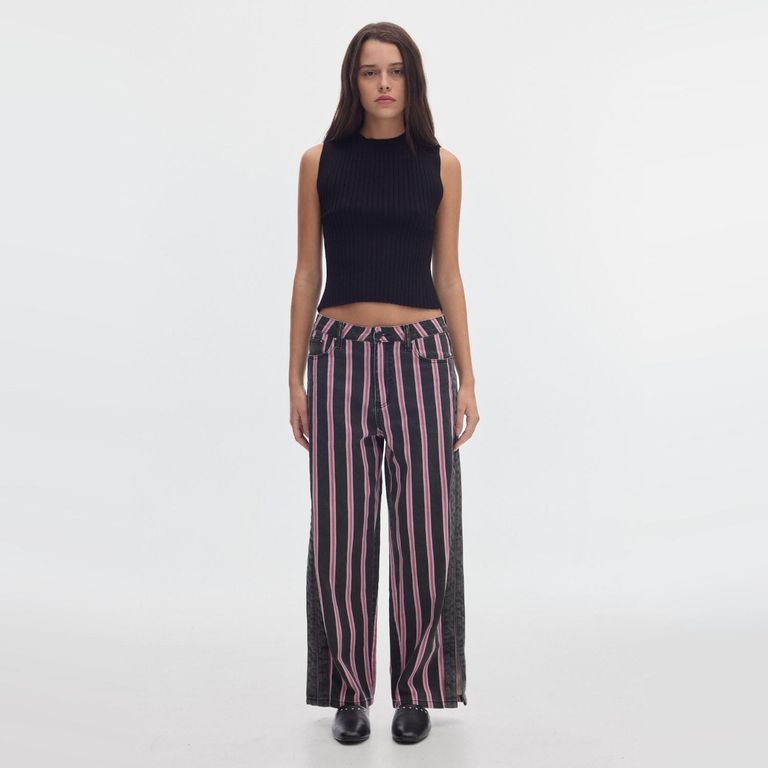 Pantalón Rayas Wide Leg 100% Algodón Mujer