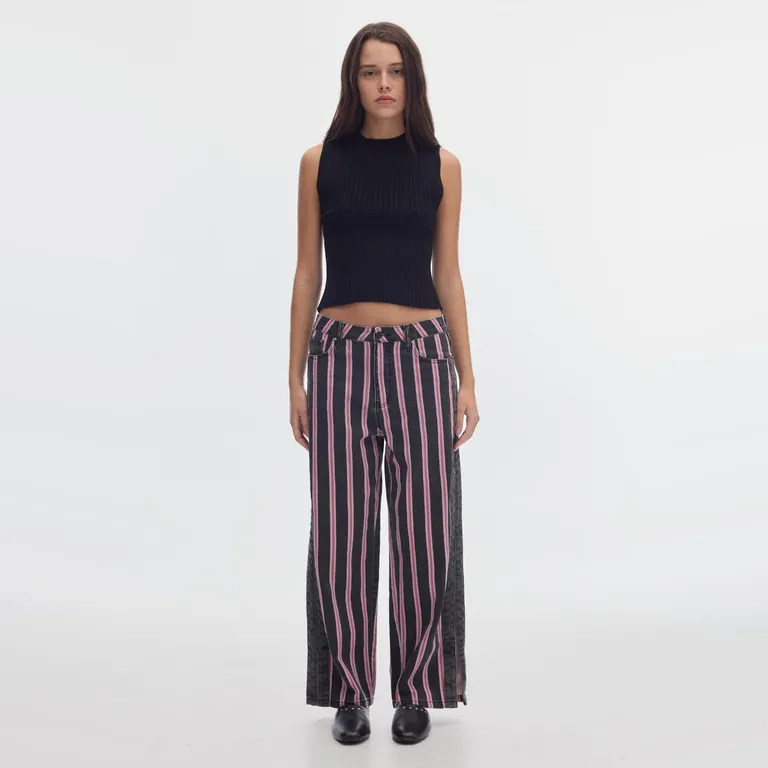 Pantalón Rayas Wide Leg 100% Algodón Mujer