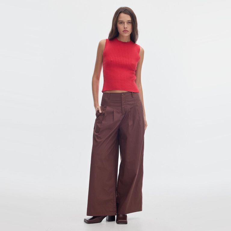 Pantalón Wide Leg Tiro Alto 100% Algodón Mujer