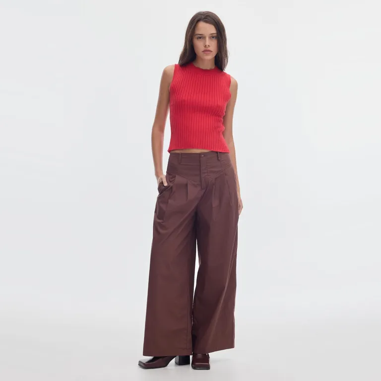 Pantalón Wide Leg Tiro Alto 100% Algodón Mujer