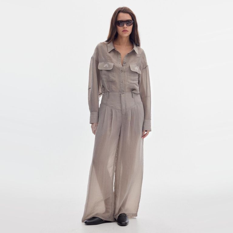 Pantalón Wide Leg Tiro Alto 100% Algodón Mujer