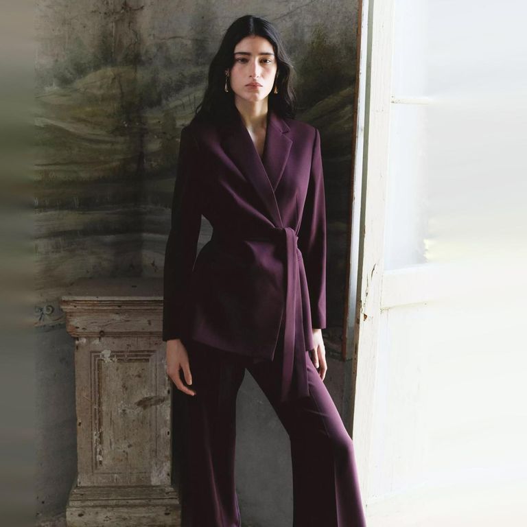 Blazer Traje Cruzada Cinturón Mujer