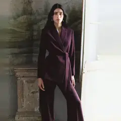 MANGO - Blazer Traje Cruzada Cinturón Mujer