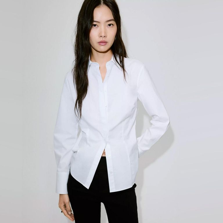 Camisa De Popelina De Corte Ajustado Mujer