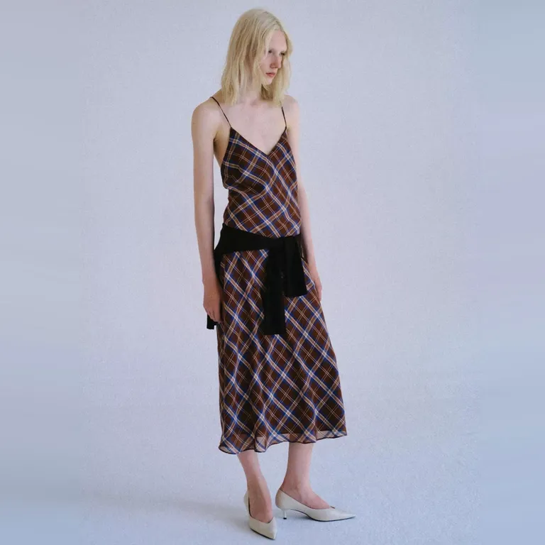 Vestido Cuadros Espalda Cruzada Mujer