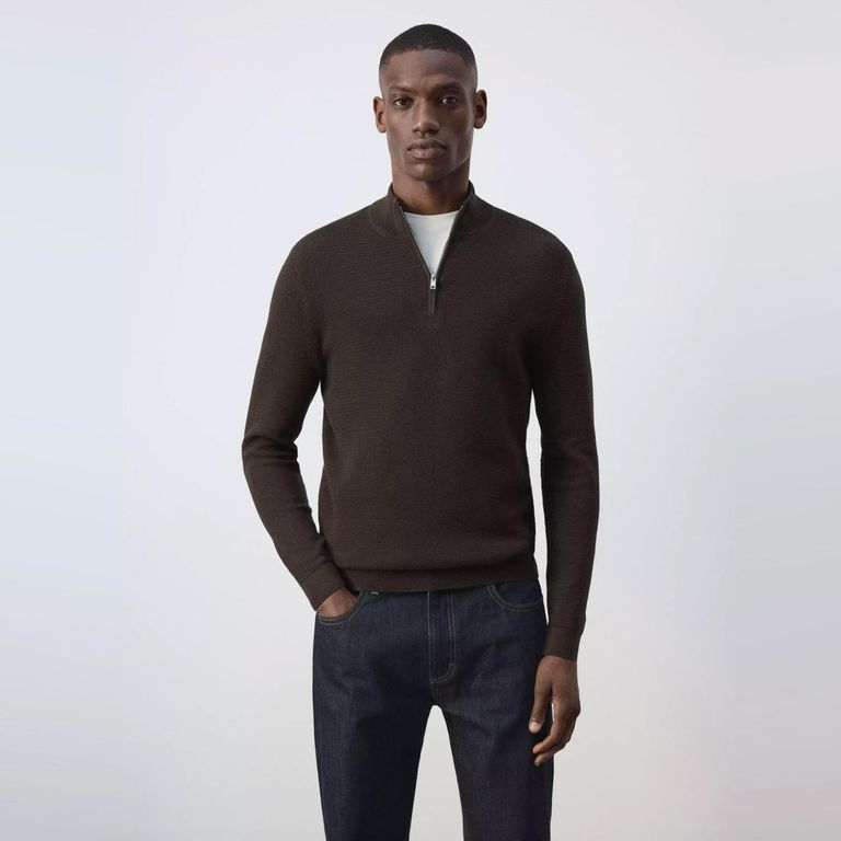 Jersey Punto Fino Mezcla Algodón Estructura Cremallera Hombre