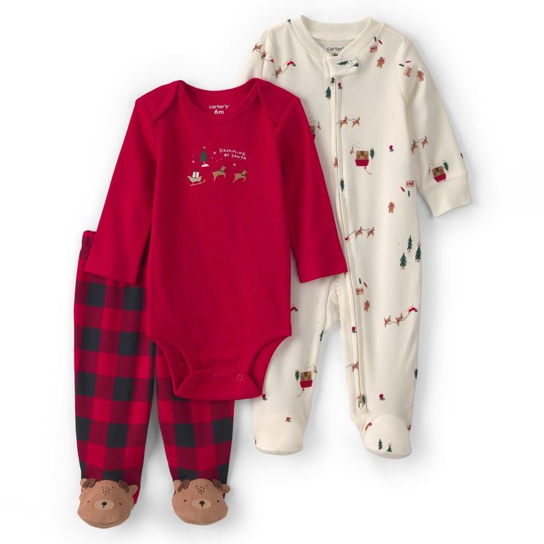 Conjunto 3 Piezas Pijama, Body Y Pantalón Navidad Bebé Niño Carter´S
