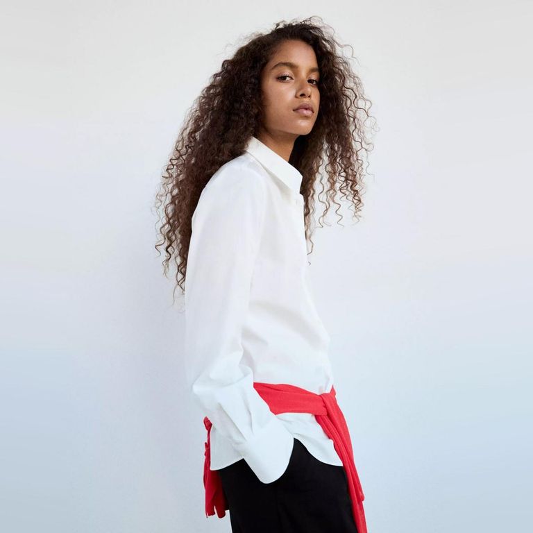 Camisa Recta Mezcla Algodón Y Lyocell Mujer