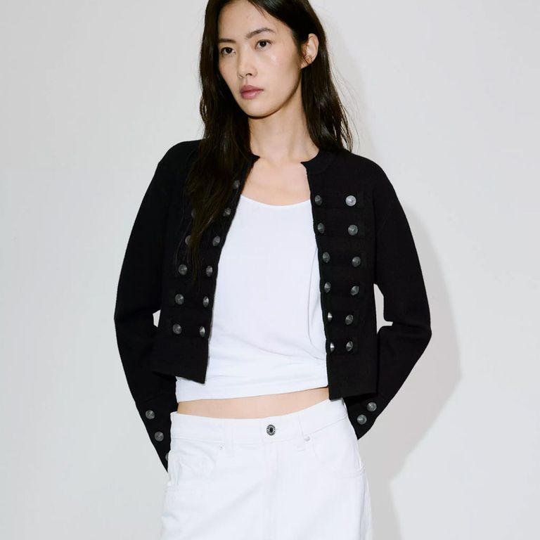 Chaqueta Punto Fino Botones Mujer