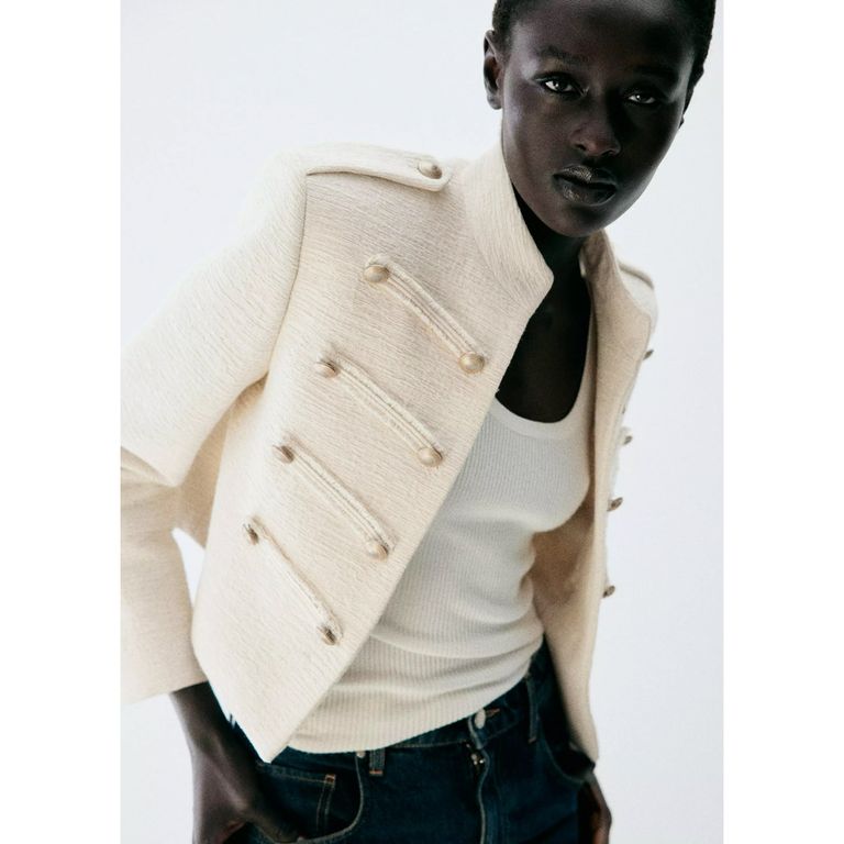 Chaqueta Tweed Botones Joya Mujer