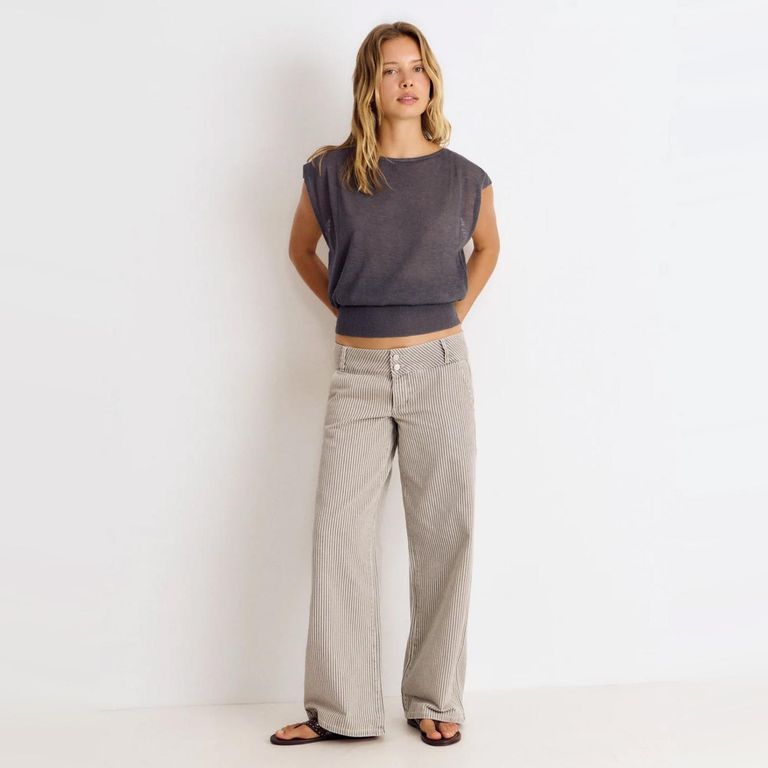 Pantalón Recto Rayas 100% Algodón Mujer