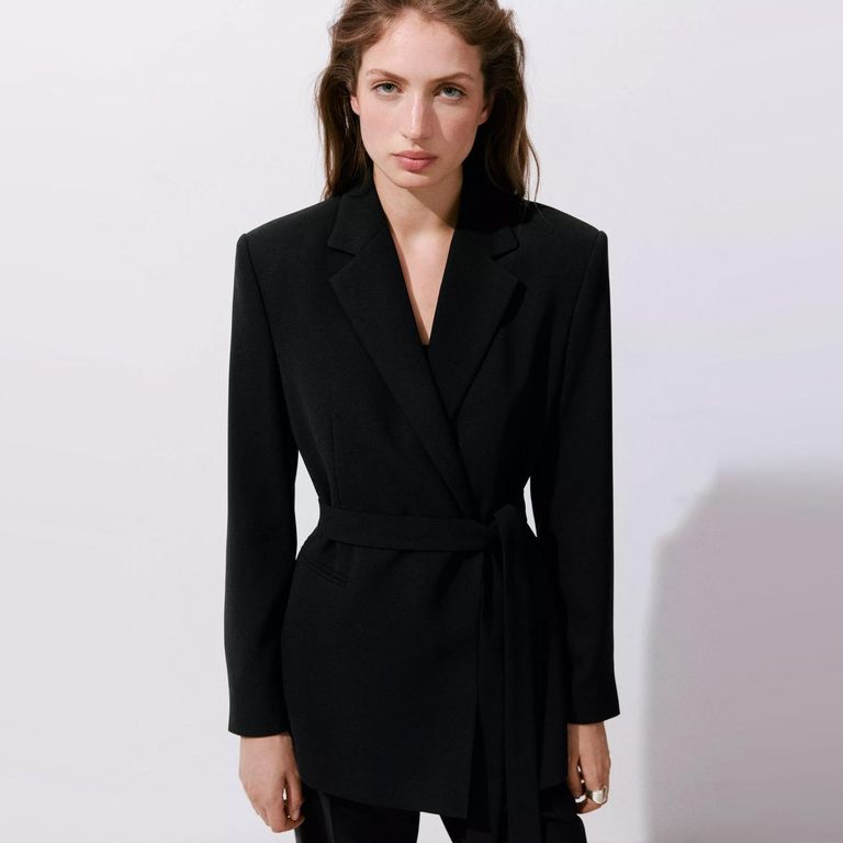 Blazer Traje Cruzada Cinturón Mujer